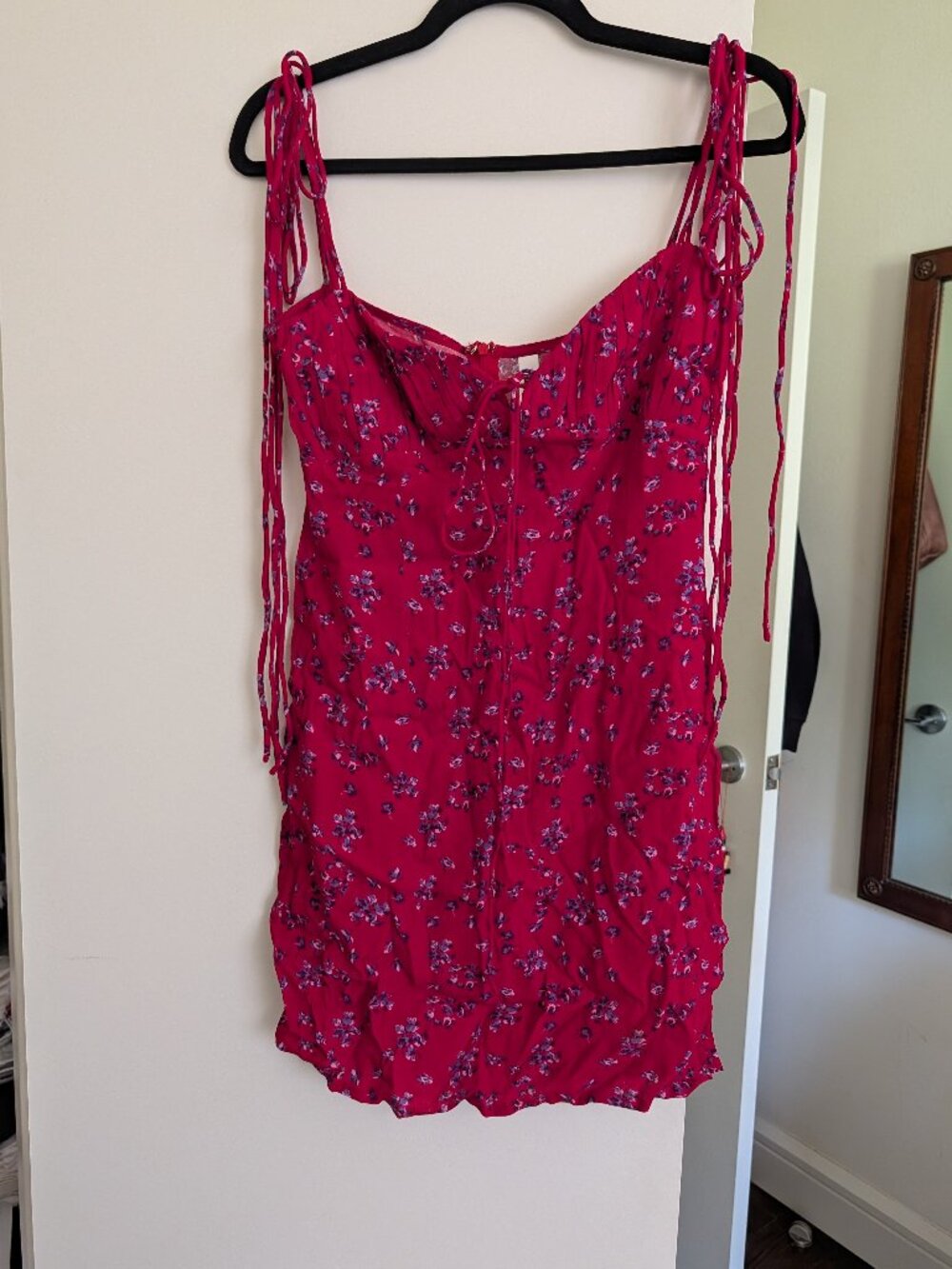 Rat & Boa Red Purple Floral Ruched Mini Dress Multi Tie Straps Lace Up Size M